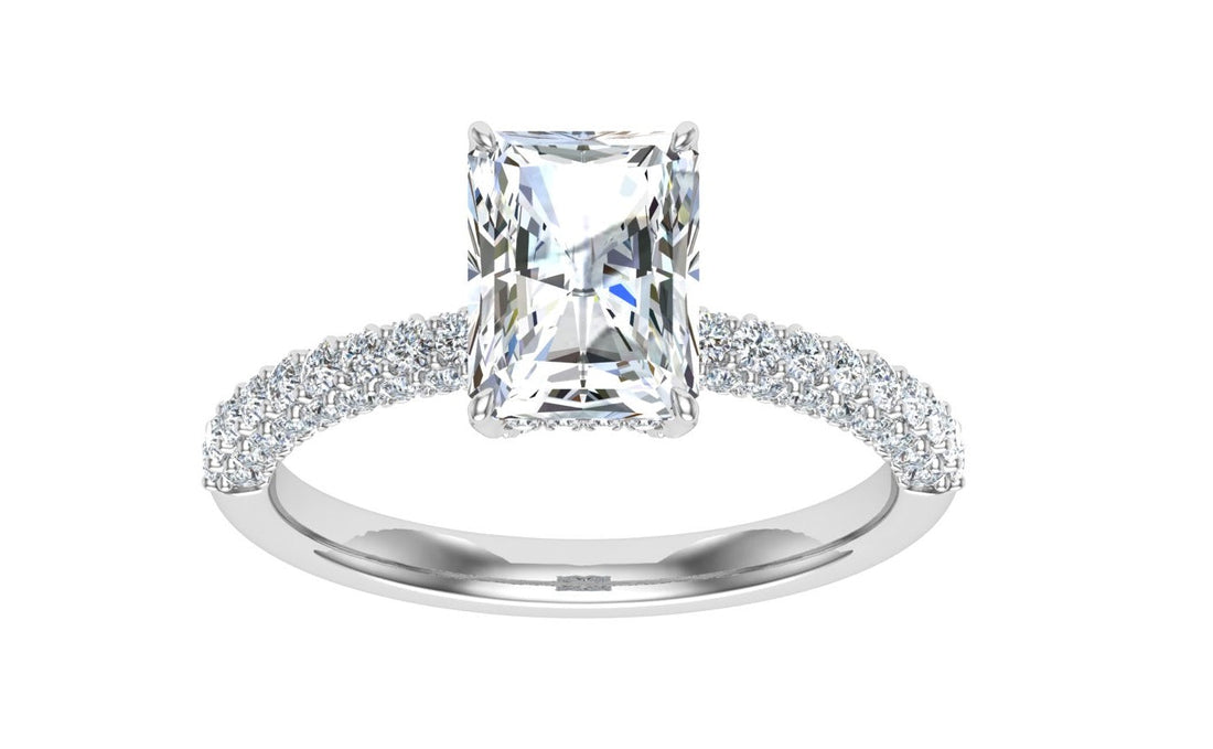 Blossom Radiant Cut Micro Pavé Moissanite Engagement Ring White Gold