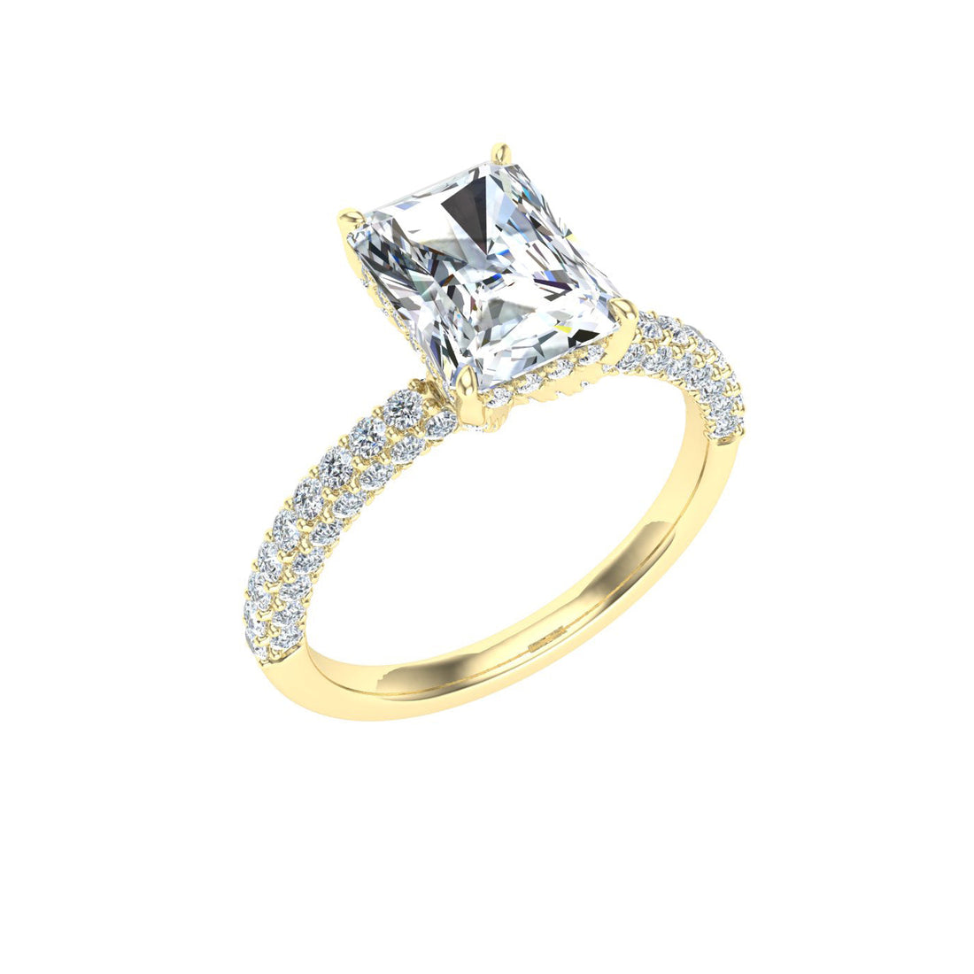 Blossom Radiant Cut Micro Pavé Moissanite Engagement Ring Yellow Gold