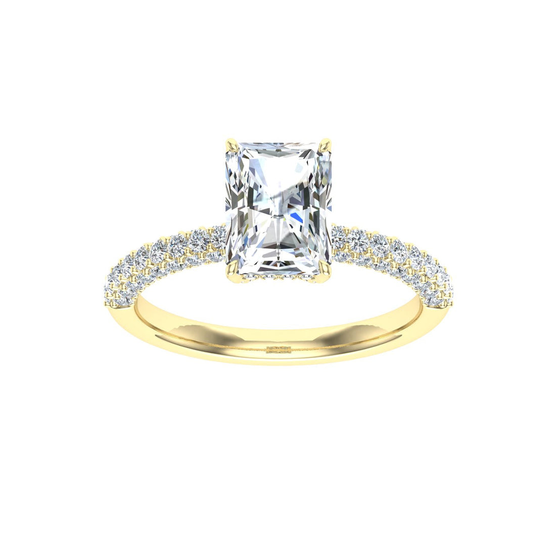 Blossom Radiant Cut Micro Pavé Moissanite Engagement Ring Yellow Gold