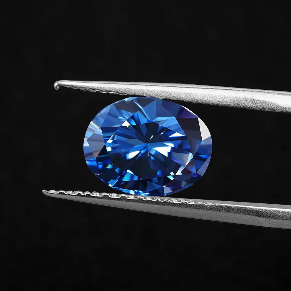 Blue Oval Cut Certified Moissanite