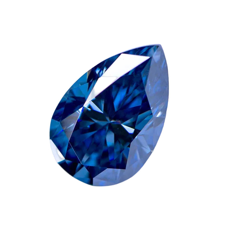 Blue Pear Cut Certified Moissanite