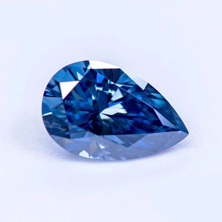 Blue Pear Cut Certified Moissanite
