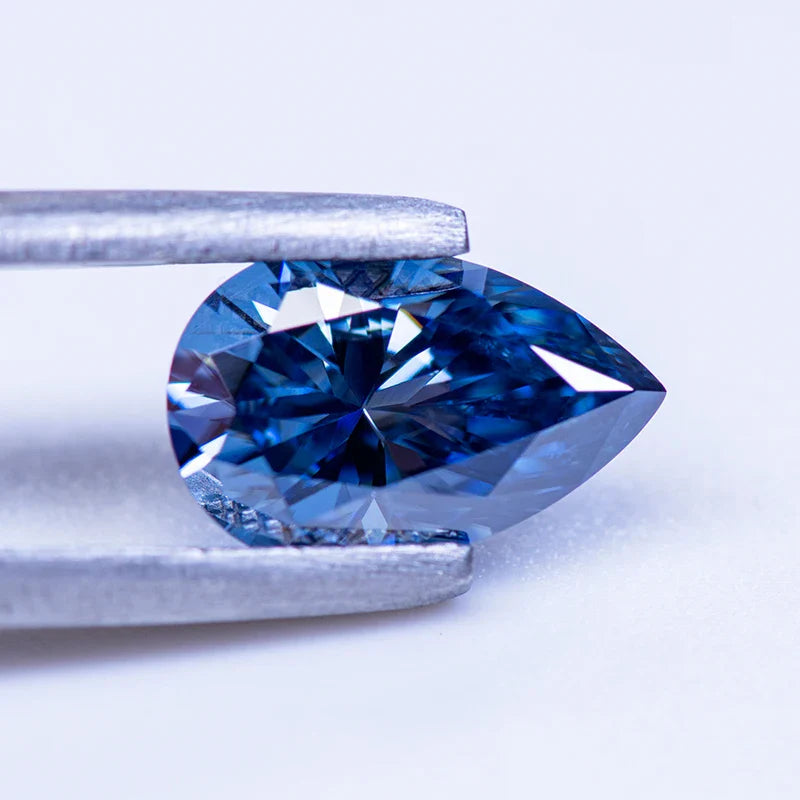 Blue Pear Cut Certified Moissanite