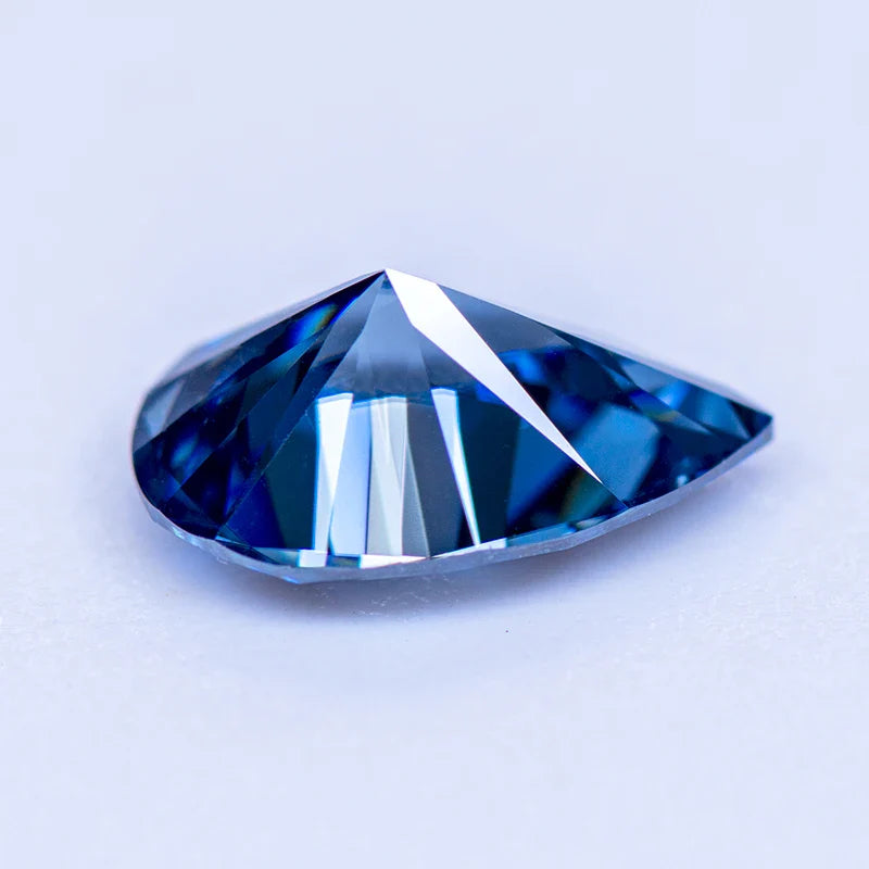 Blue Pear Cut Certified Moissanite