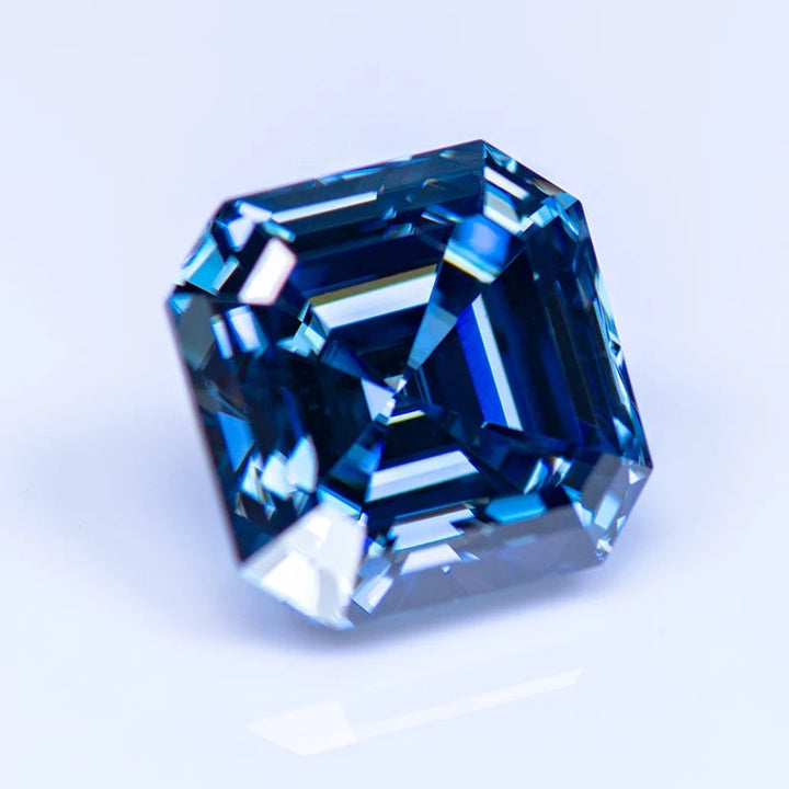 Blue Asscher Cut Certified Moissanite