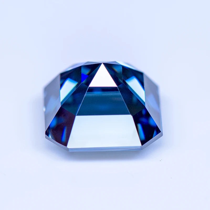 Blue Asscher Cut Certified Moissanite