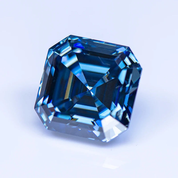 Blue Asscher Cut Certified Moissanite