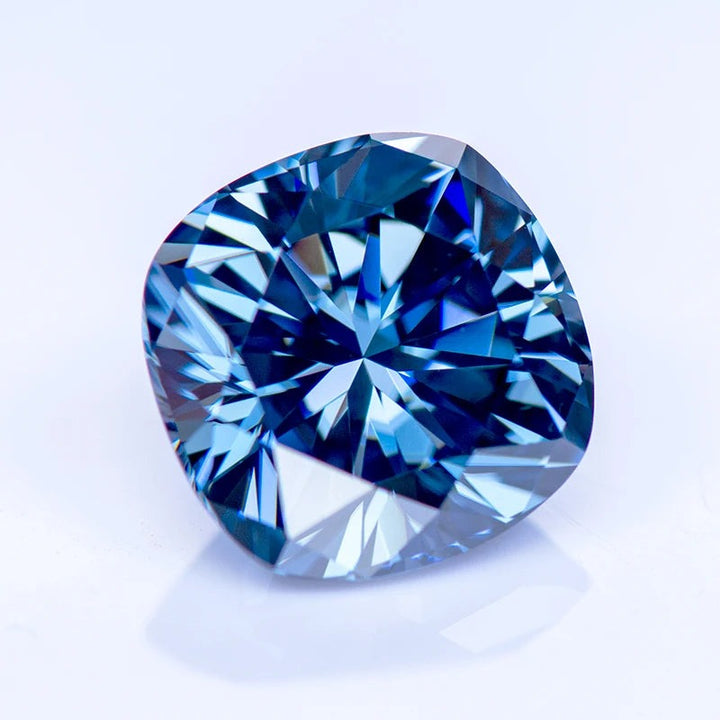 Blue Cushion Cut Certified Moissanite