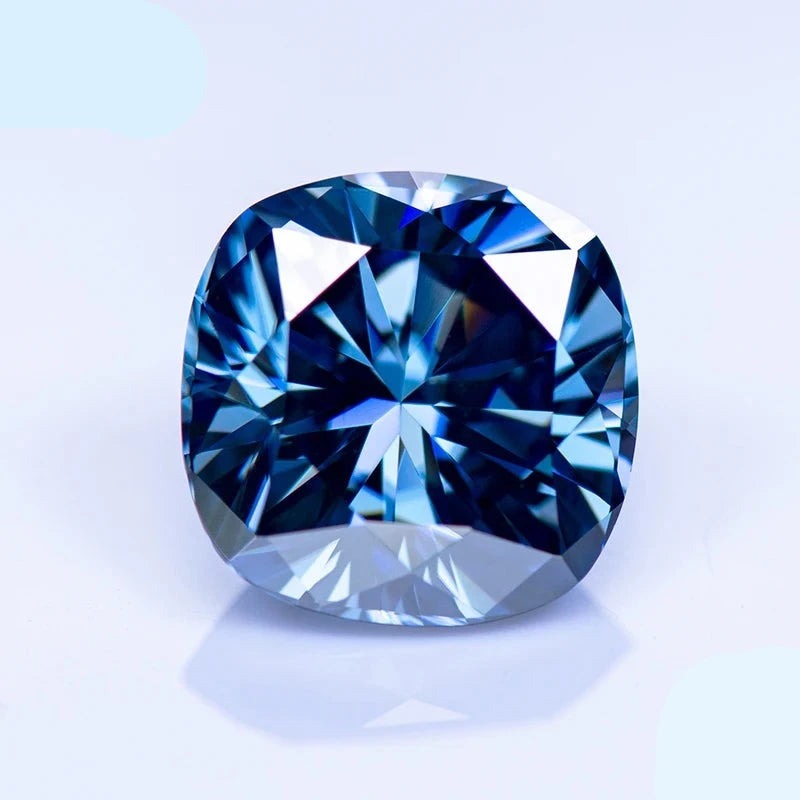 Blue Cushion Cut Certified Moissanite