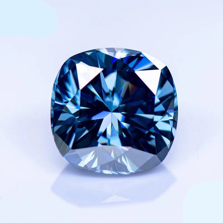 Blue Cushion Cut Certified Moissanite