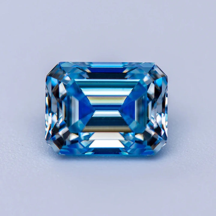 Blue Emerald Cut Certified Moissanite