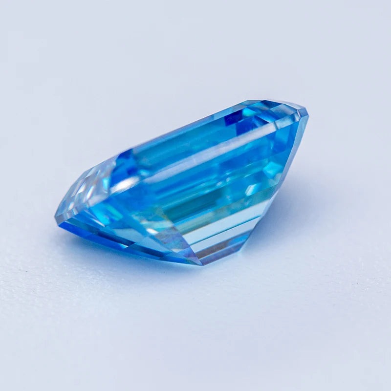 Blue Emerald Cut Certified Moissanite