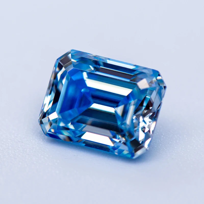 Blue Emerald Cut Certified Moissanite