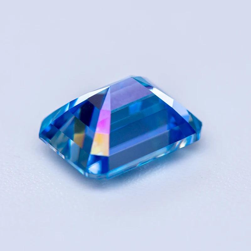 Blue Emerald Cut Certified Moissanite