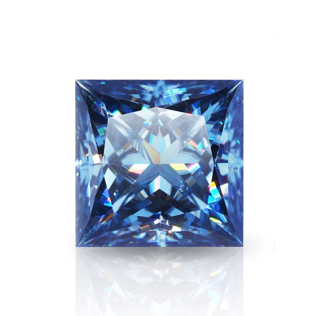 Blue Princess Cut Certified Moissanite