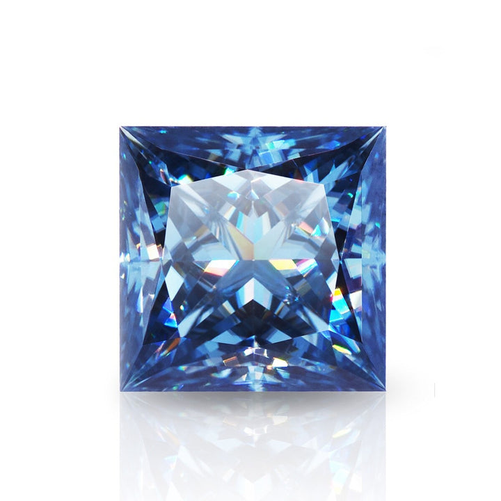 Blue Princess Cut Certified Moissanite