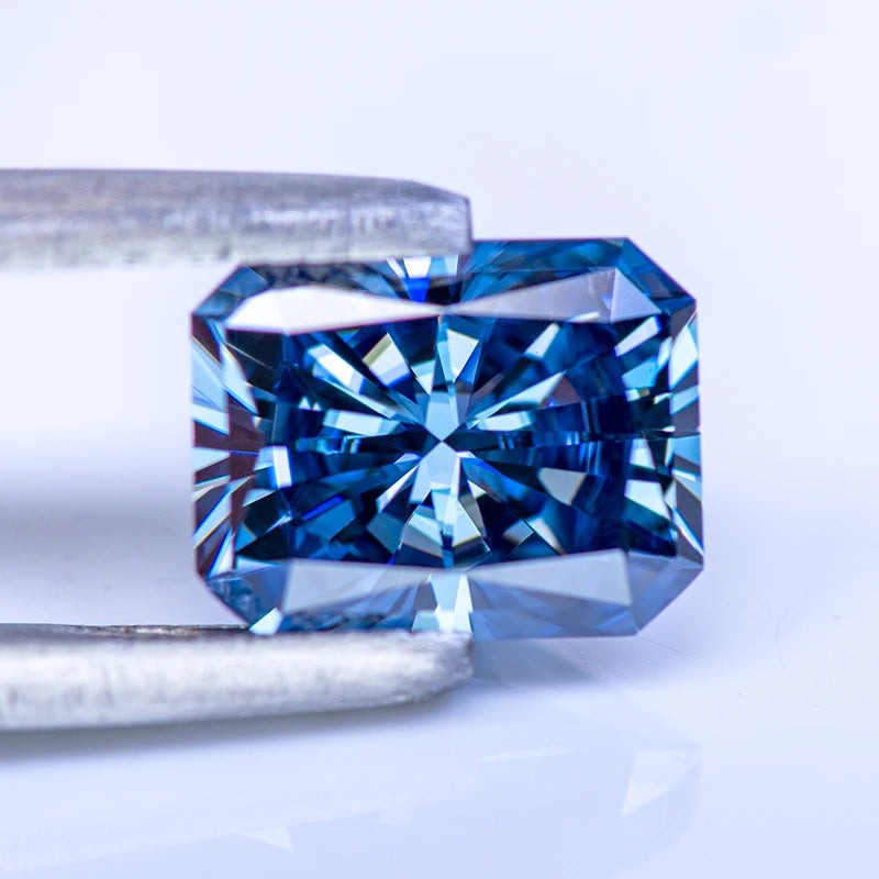 Blue Radiant Cut Certified Moissanite