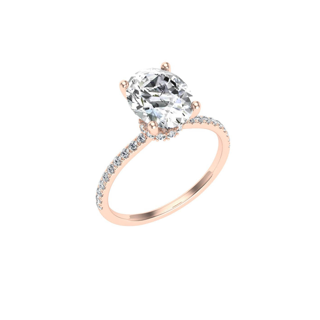 Bond Oval Cut Hidden Halo Moissanite Engagement Ring Rose Gold