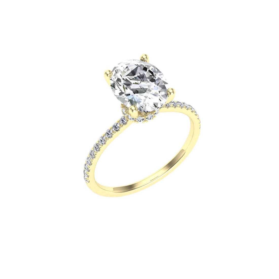 Bond Oval Cut Hidden Halo Moissanite Engagement Ring Yellow Gold