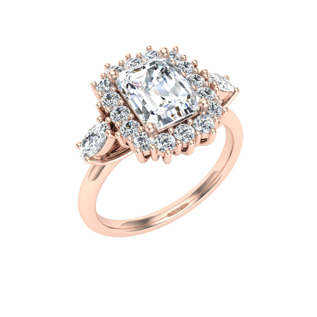 Boundless Emerald Cut Halo Moissanite Engagement Ring Rose Gold