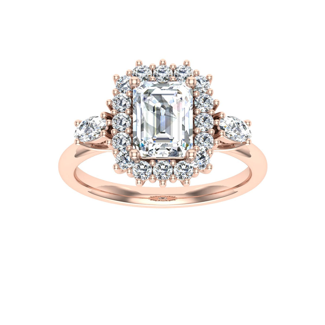 Boundless Emerald Cut Halo Moissanite Engagement Ring Rose Gold