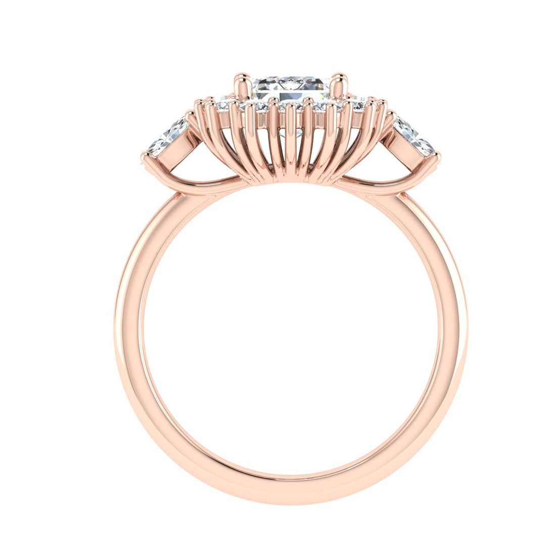 Boundless Emerald Cut Halo Moissanite Engagement Ring Rose Gold