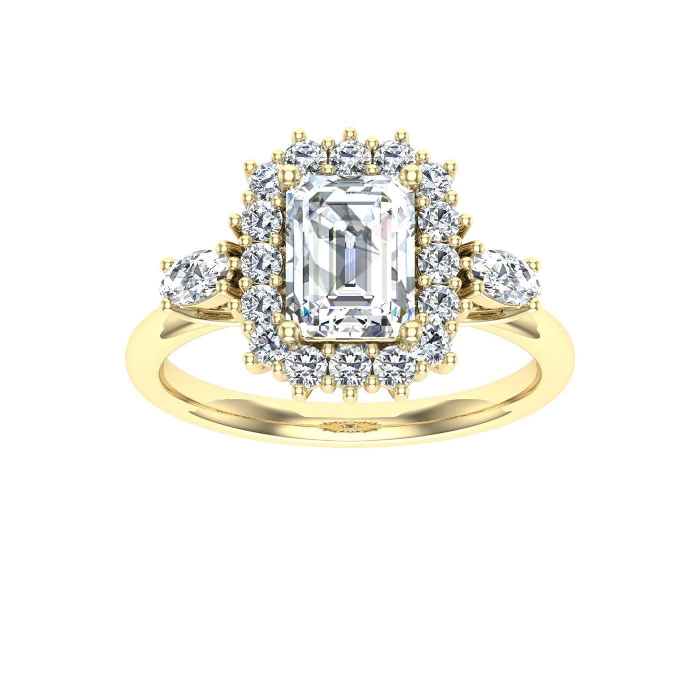 Boundless Emerald Cut Halo Moissanite Engagement Ring Yellow Gold