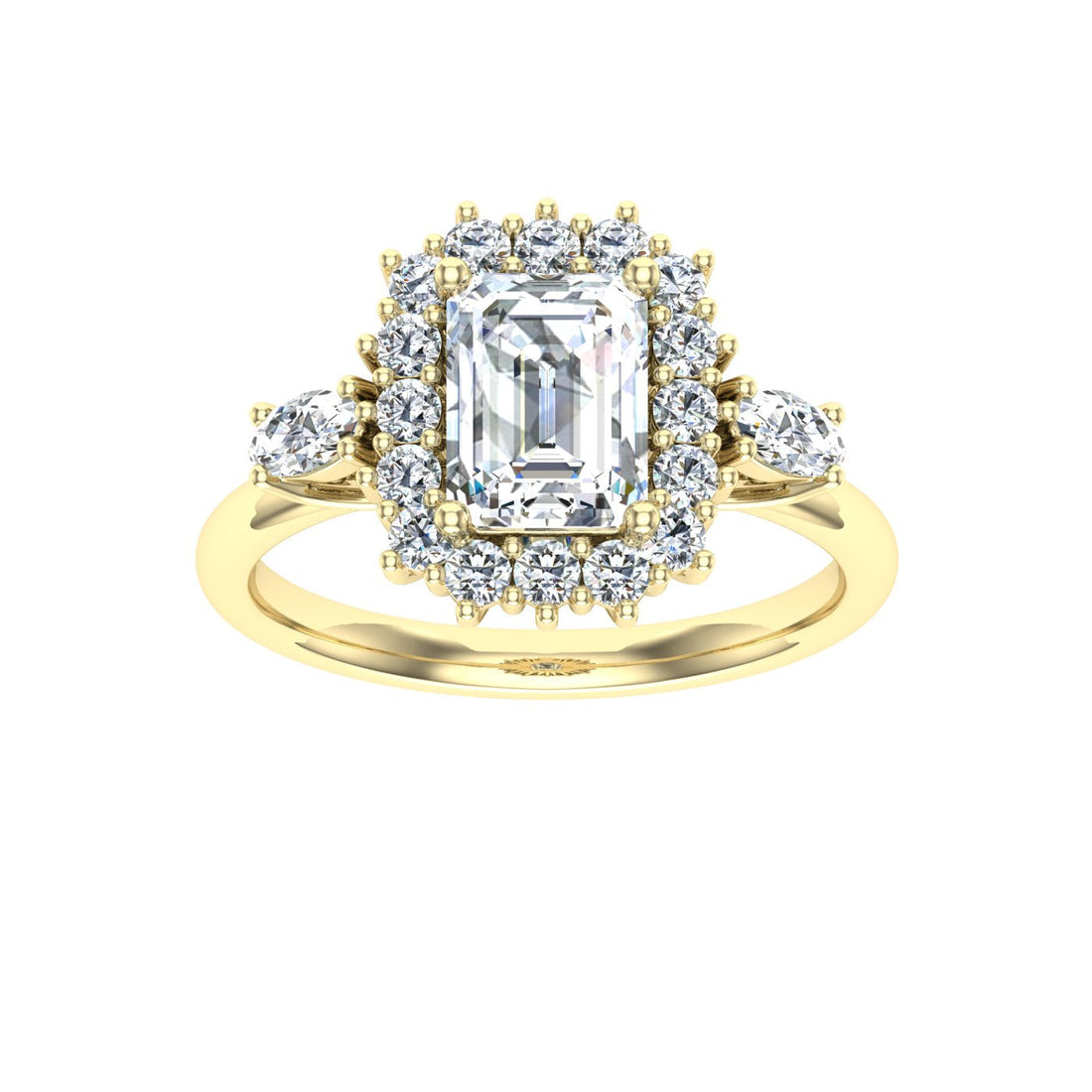 Boundless Emerald Cut Halo Moissanite Engagement Ring Yellow Gold