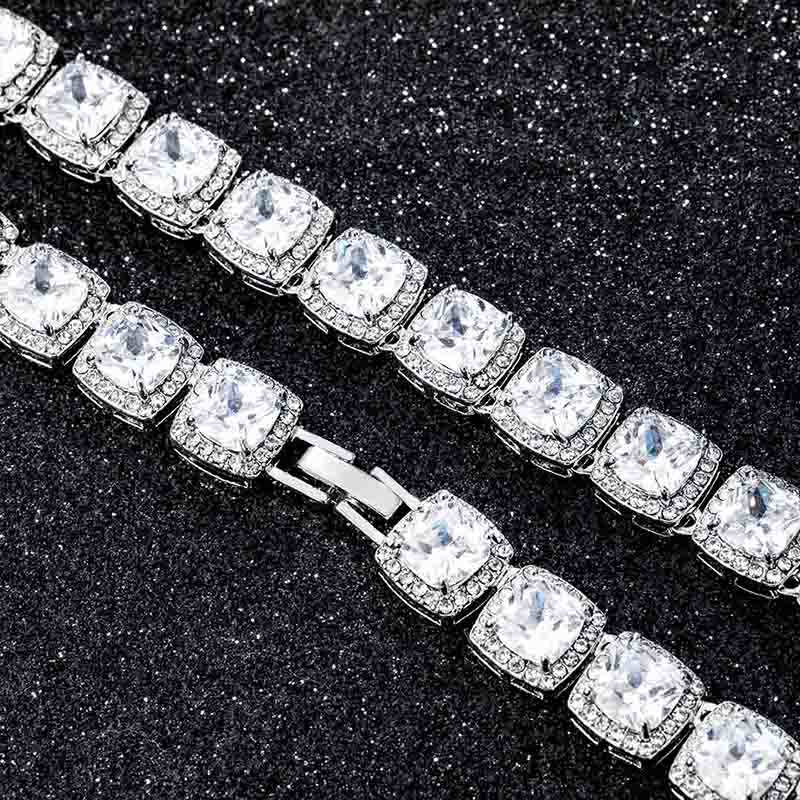 Brilliance Chains 10mm Moissanite Clustered Tennis Chain in White Gold