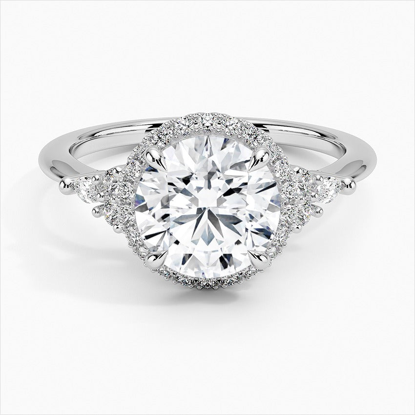 Brilliance Round Cut Vintage Moissanite Engagement Ring White Gold