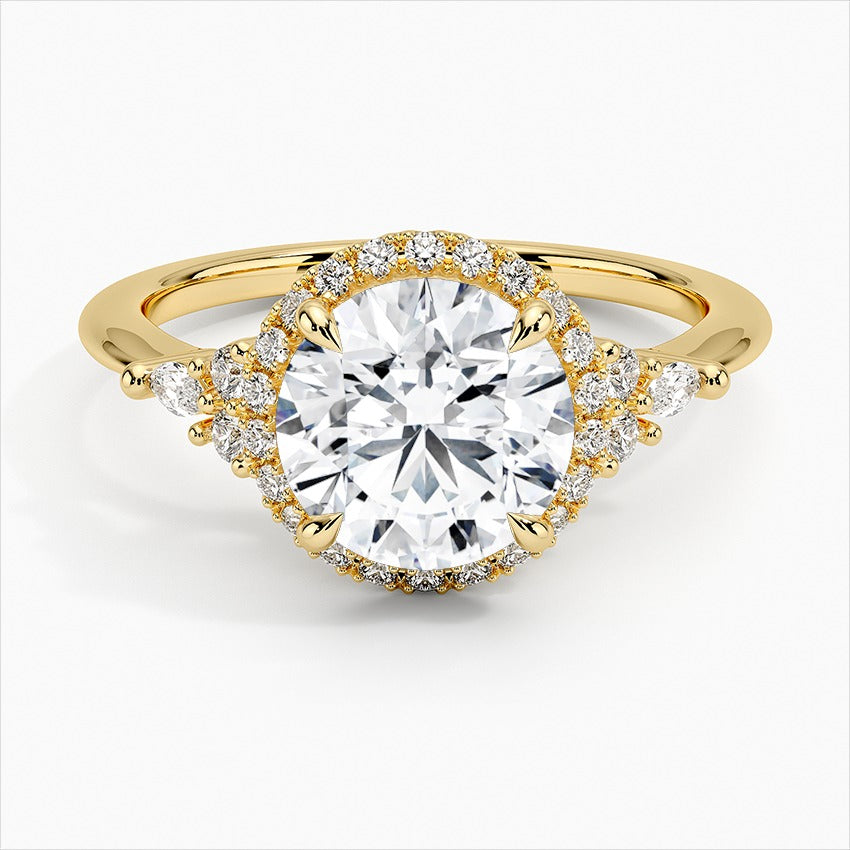 Brilliance Round Cut Vintage Moissanite Engagement Ring Yellow Gold