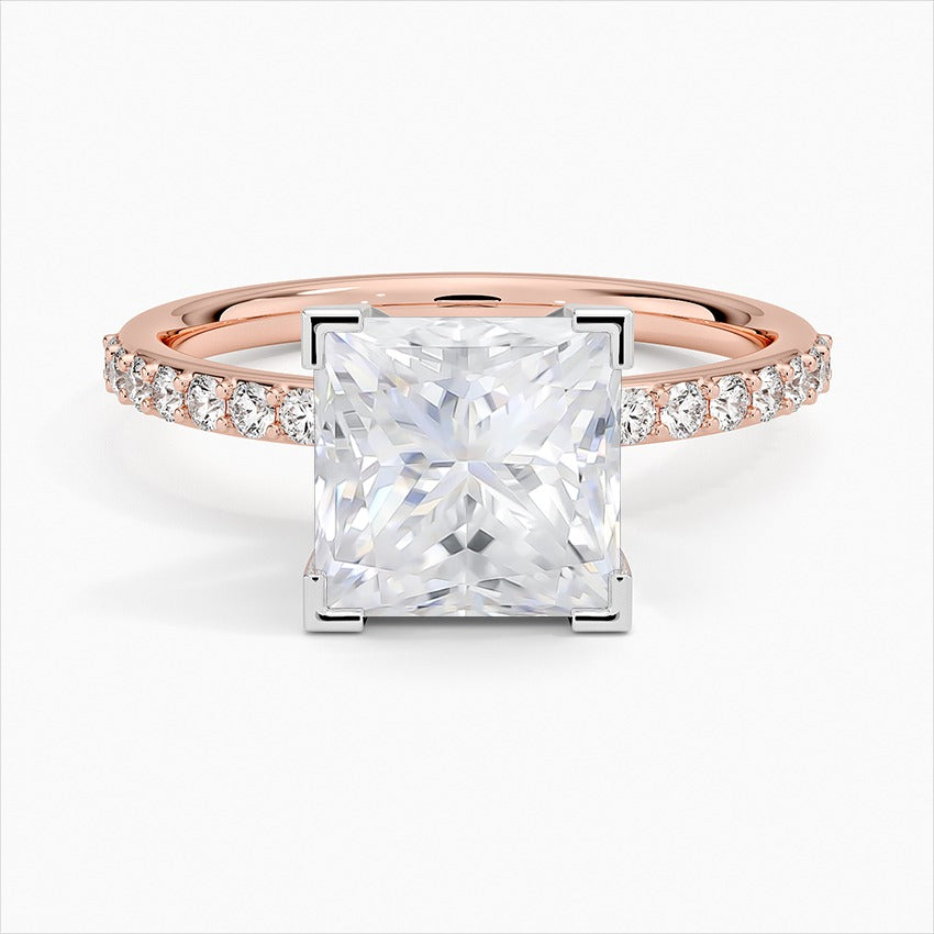 Brilliant Princess Cut Side Stones Moissanite Engagement Ring Rose  Gold