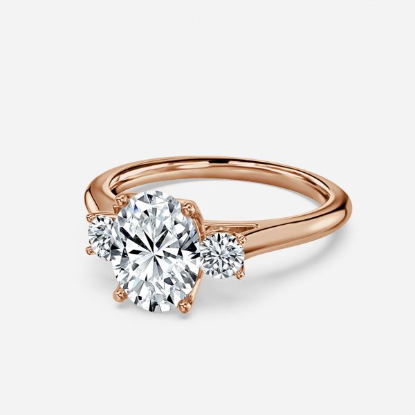 Budding Oval Three Stone Moissanite Engagement Ring Rose Gold