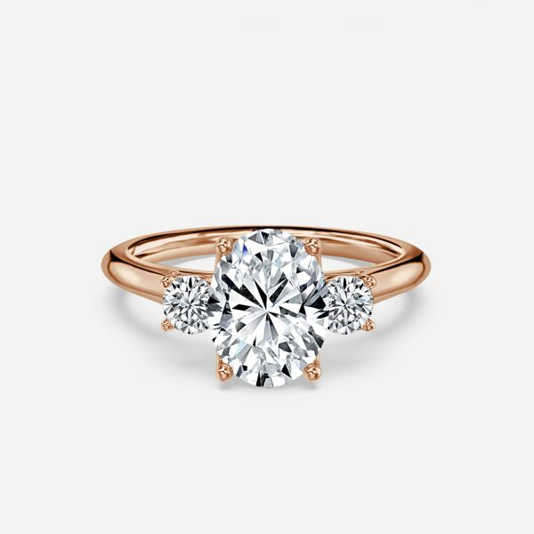 Budding Oval Three Stone Moissanite Engagement Ring Rose Gold