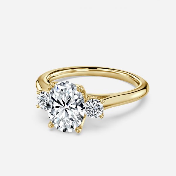 Budding Oval Three Stone Moissanite Engagement Ring Yellow Gold