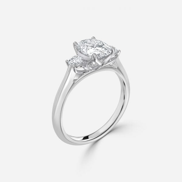 Budding Oval Three Stone Moissanite Engagement Ring White Gold