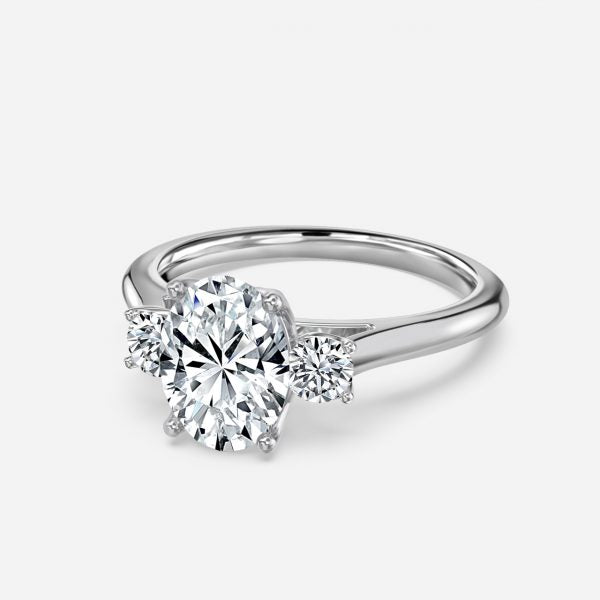 Budding Oval Three Stone Moissanite Engagement Ring White Gold