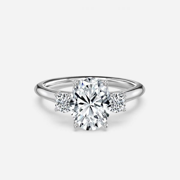 Budding Oval Three Stone Moissanite Engagement Ring White Gold