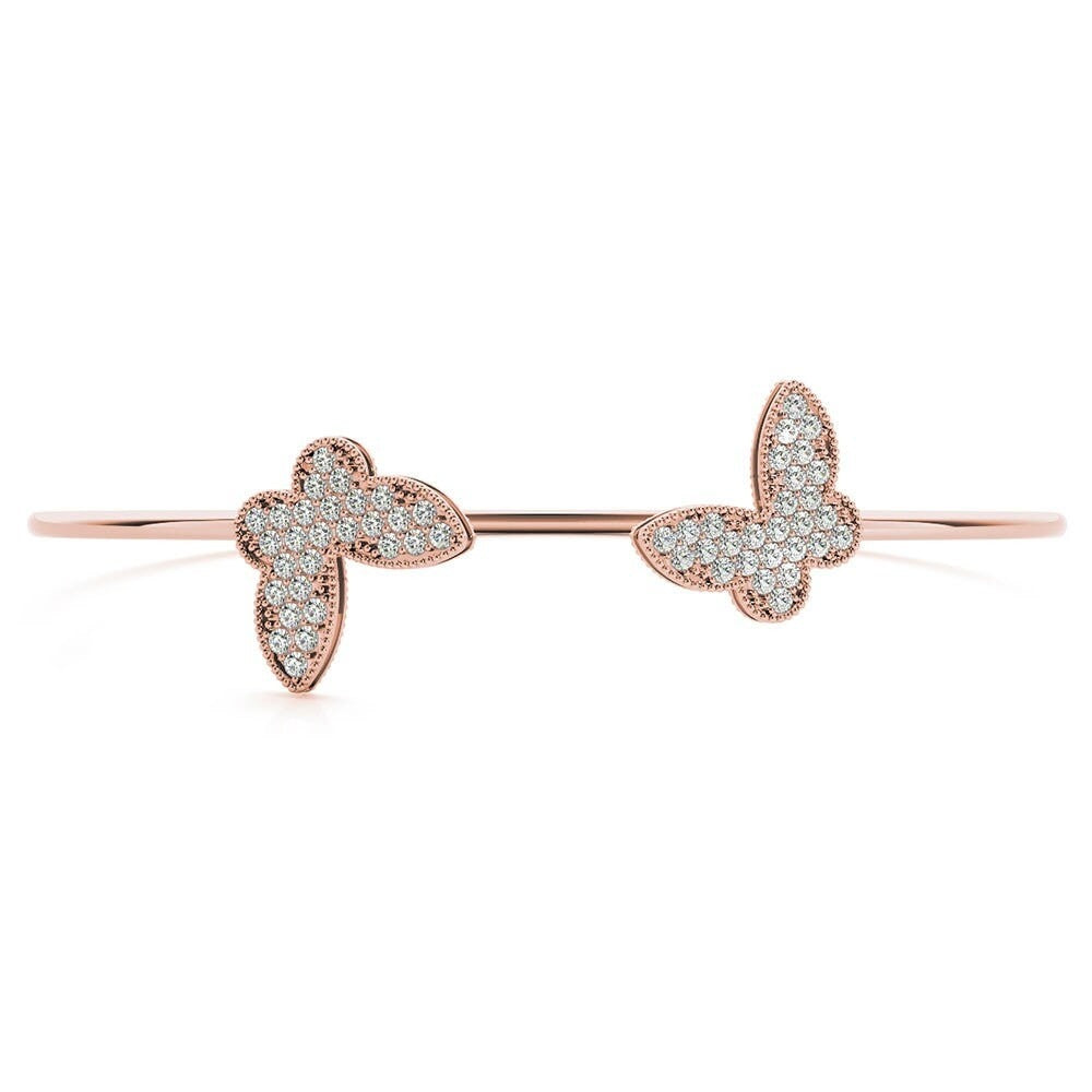 Butterfly Pave Set Round Moissanite Bangle Rose Gold