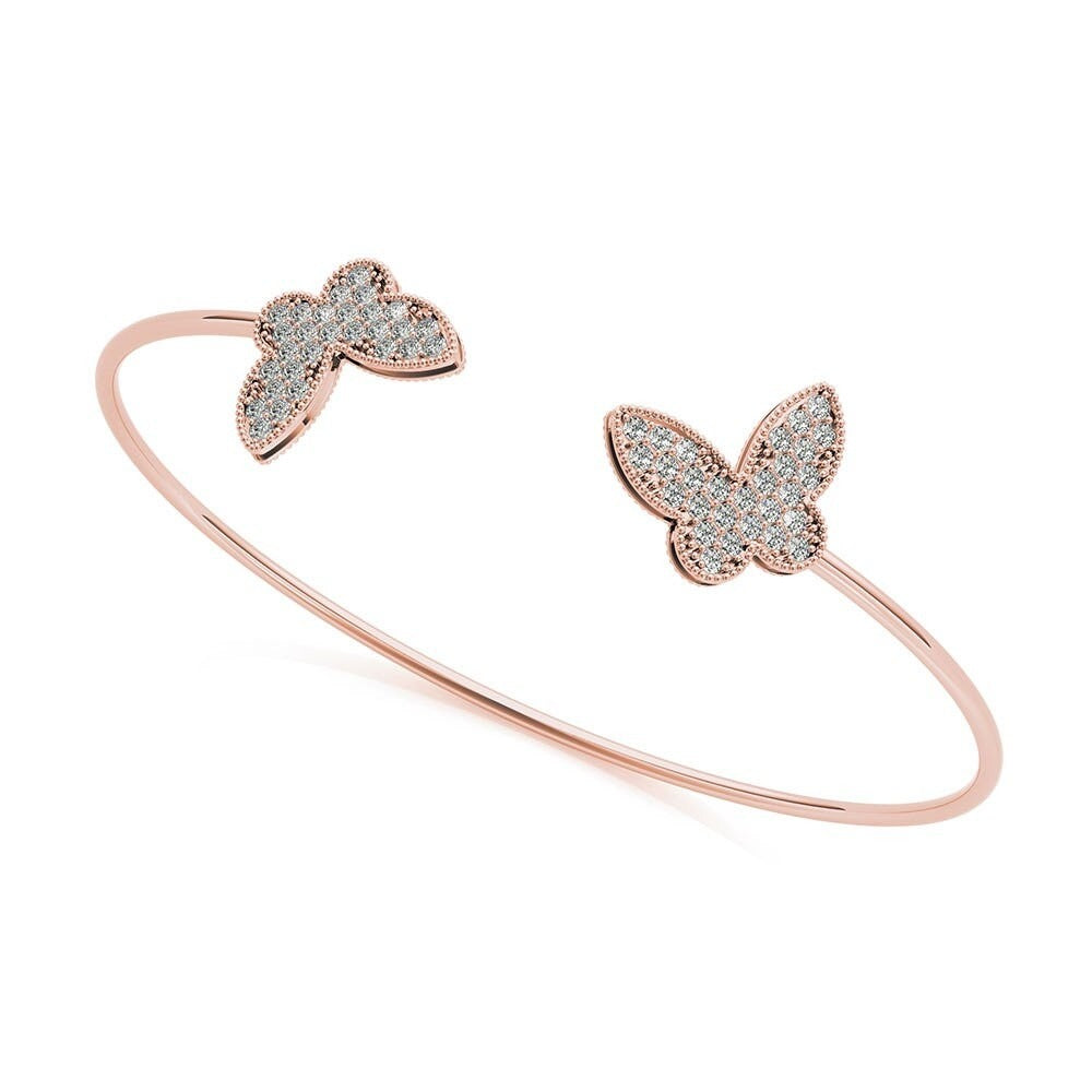 Butterfly Pave Set Round Moissanite Bangle Rose Gold