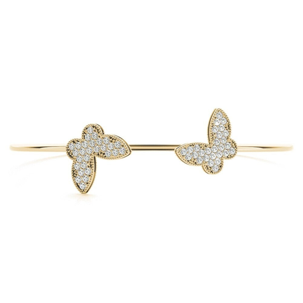 Butterfly Pave Set Round Moissanite Bangle Yellow Gold