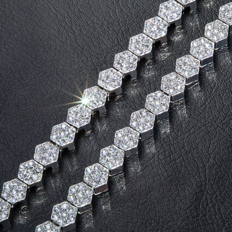 Cascade 8mm Moissanite Hexagon Tennis Chain White Gold