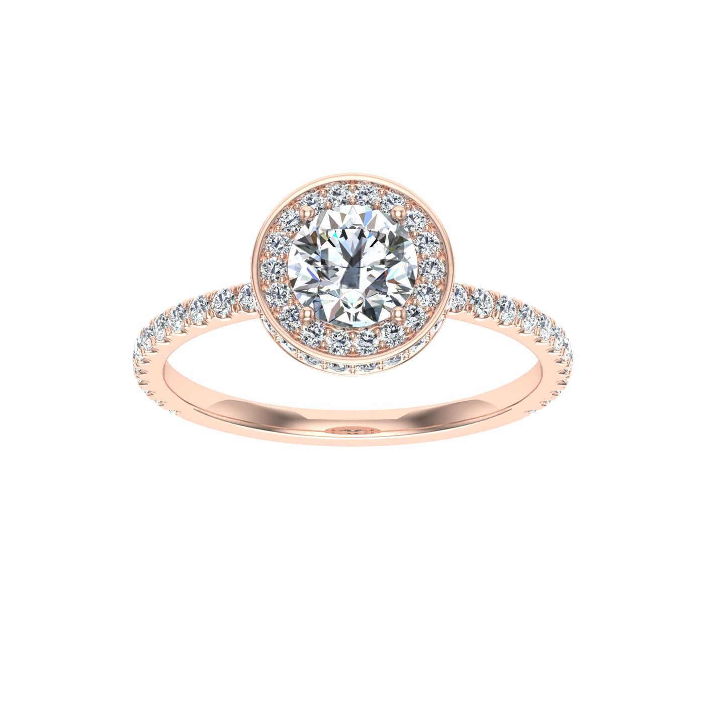 Cascade Round Cut Double Edge Halo Moissanite Engagement Ring Rose Gold
