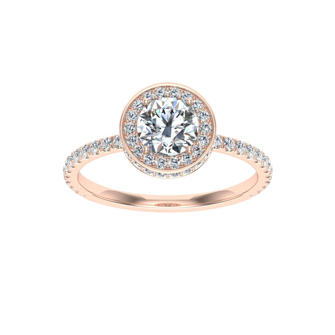 Cascade Round Cut Double Edge Halo Moissanite Engagement Ring Rose Gold