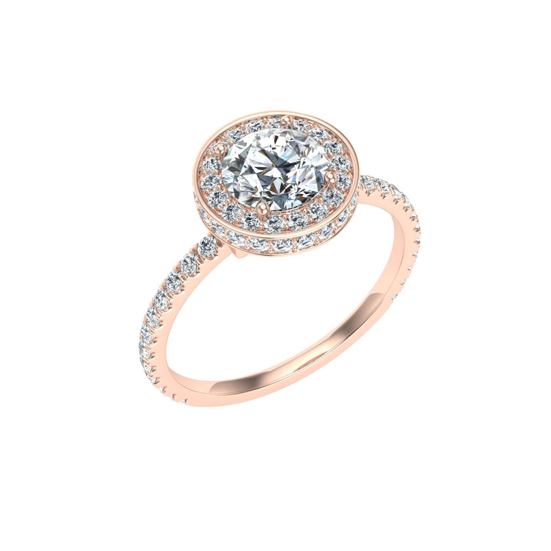 Cascade Round Cut Double Edge Halo Moissanite Engagement Ring Rose Gold