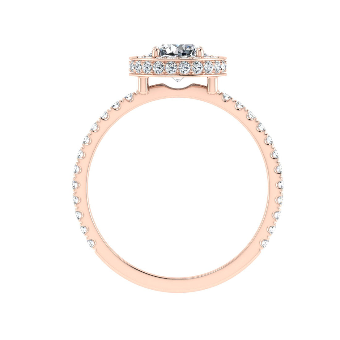 Cascade Round Cut Double Edge Halo Moissanite Engagement Ring Rose Gold