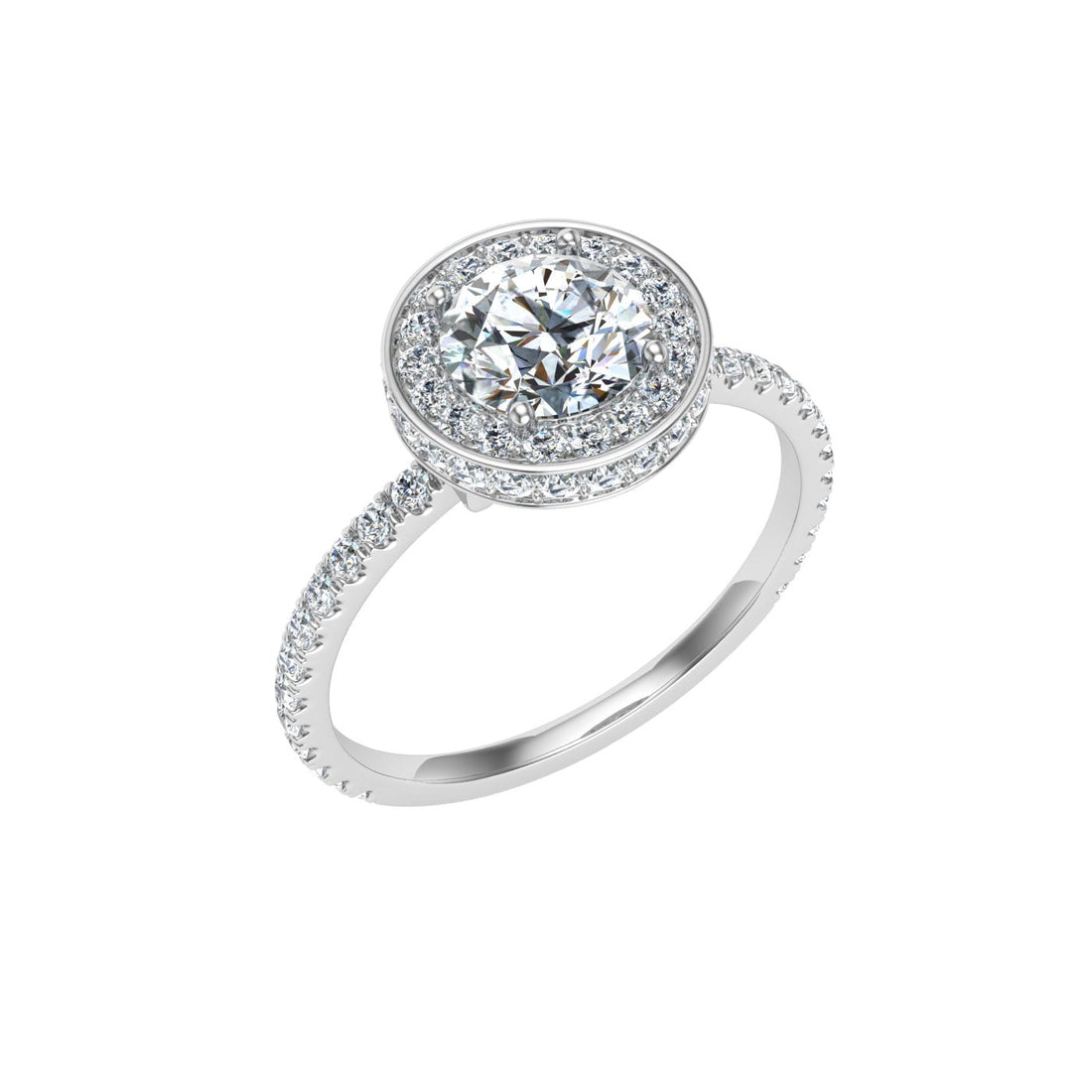 Cascade Round Cut Double Edge Halo Moissanite Engagement Ring White Gold