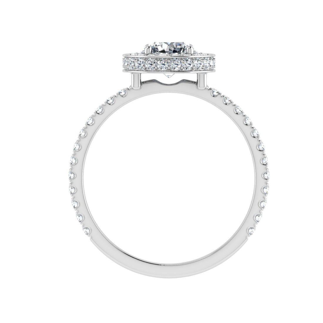 Cascade Round Cut Double Edge Halo Moissanite Engagement Ring White Gold