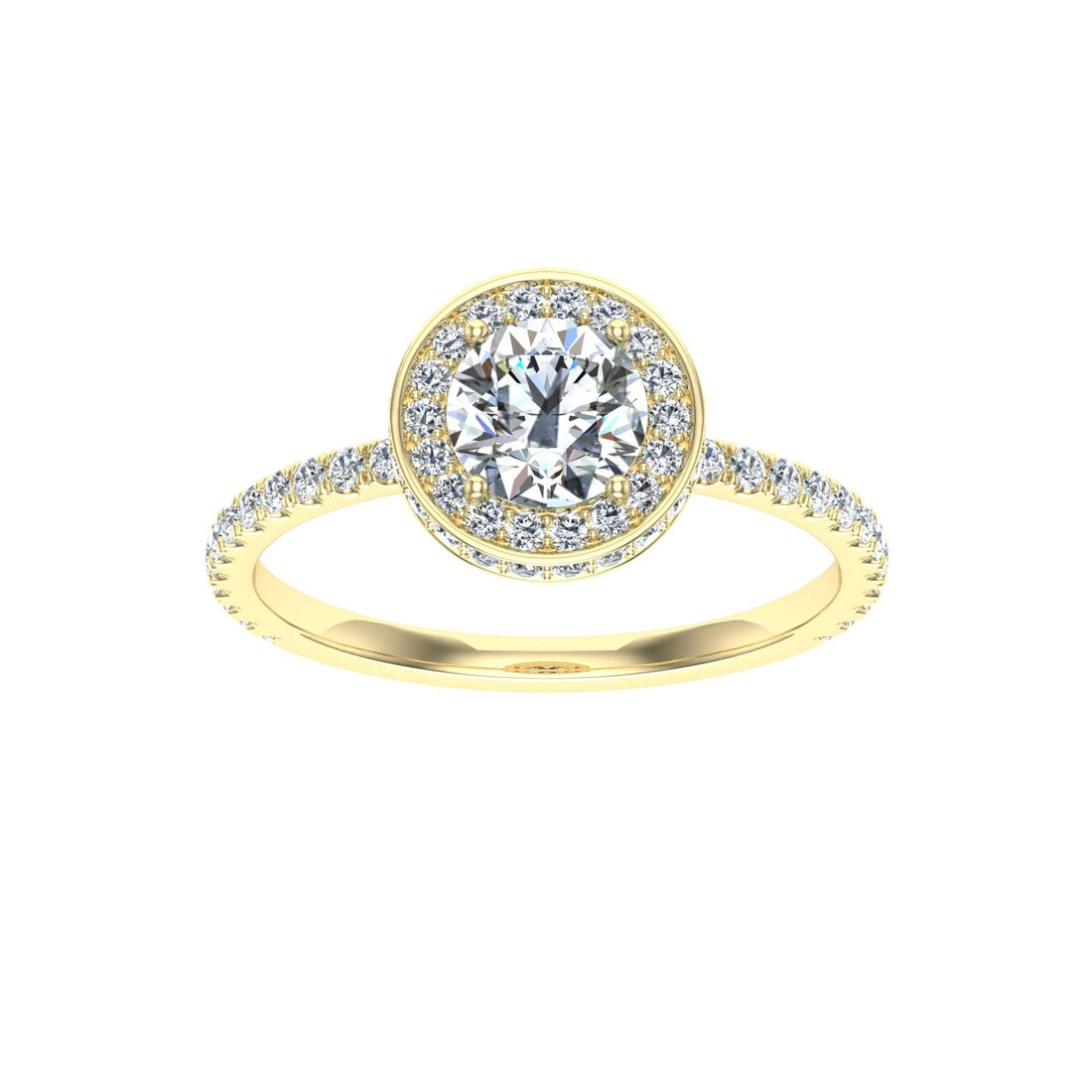 Cascade Round Cut Double Edge Halo Moissanite Engagement Ring Yellow Gold