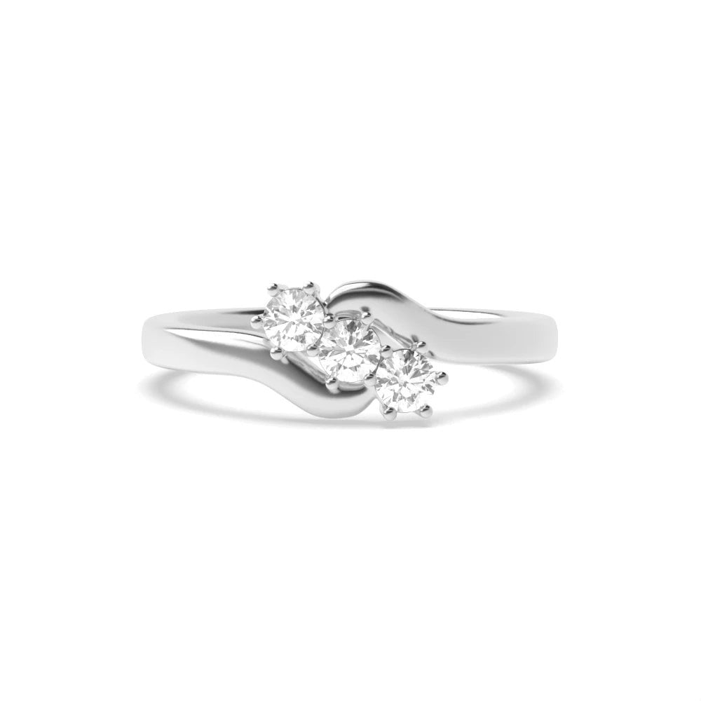 Casey 6 Prong Round Lab Grown Diamond Twisted Minimalist Three Stone Engagement Ring
